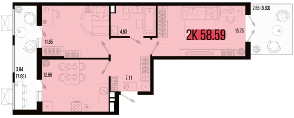 
   Продам 2-комнатную, 58.59 м², Цветной бульвар, литер 4

. Фото 4.