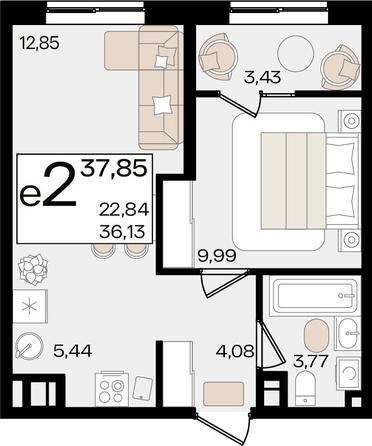 
   Продам 2-комнатную, 37.85 м², Патрики, литер 1.1

. Фото 4.