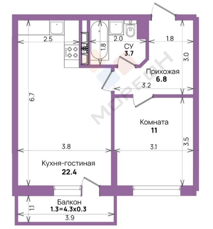 
   Продам 2-комнатную, 42 м², Героев-Разведчиков ул, 11/3

. Фото 26.