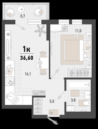 
   Продам 1-комнатную, 36.6 м², Барса, 3В литер

. Фото 1.