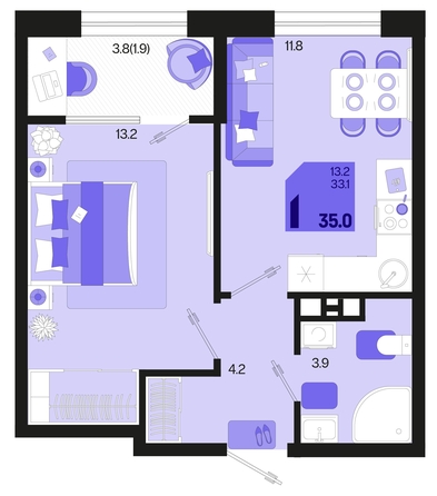 
   Продам 1-комнатную, 35 м², Первое место, квартал 1.3, литер 2

. Фото 17.