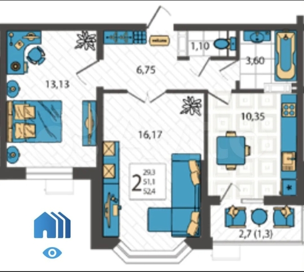 
   Продам 2-комнатную, 52 м², Крылова ул, 13к1

. Фото 24.