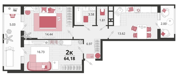 
   Продам 2-комнатную, 64.18 м², Родные просторы, литера 22

. Фото 4.