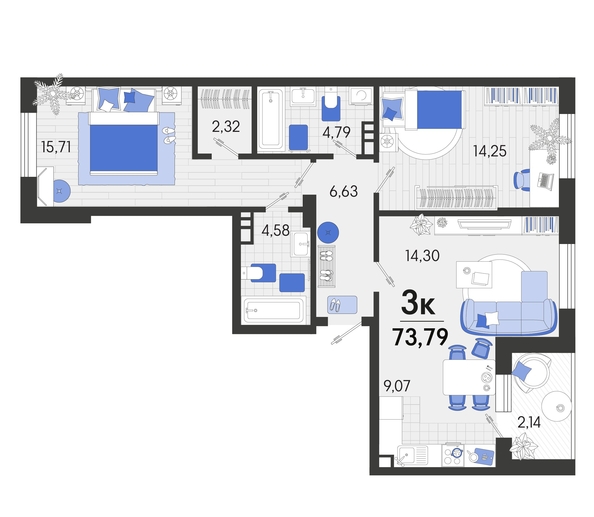 
   Продам 3-комнатную, 74.2 м², Белые росы, литера 8

. Фото 11.