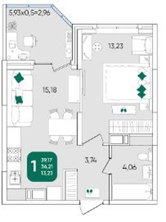 
   Продам 1-комнатную, 39.9 м², Любимово мкр, 16

. Фото 6.