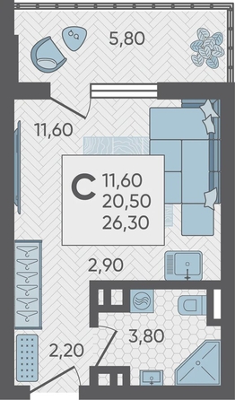 
   Продам 1-комнатную, 26.4 м², Тепличная ул, 108

. Фото 1.