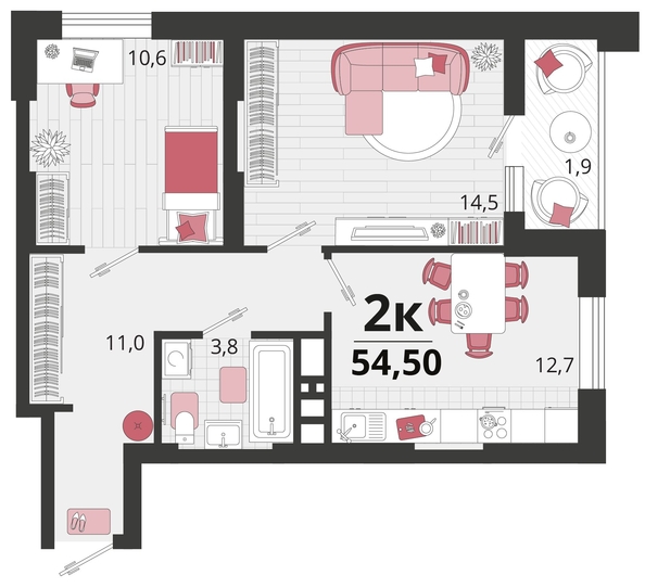 
   Продам 2-комнатную, 54.5 м², Родные просторы, литера 11

. Фото 4.