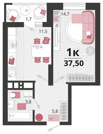 
   Продам 1-комнатную, 37.5 м², Родные просторы, литера 11

. Фото 4.