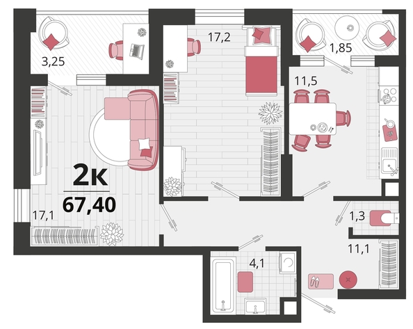 
   Продам 2-комнатную, 67.4 м², Родные просторы, литера 11

. Фото 4.