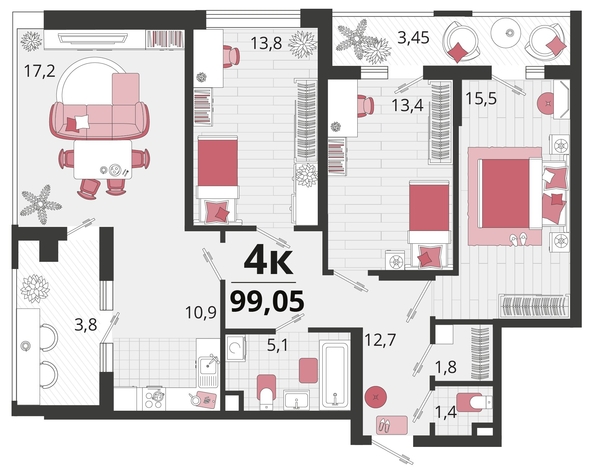 
   Продам 4-комнатную, 99.05 м², Родные просторы, литера 11

. Фото 4.