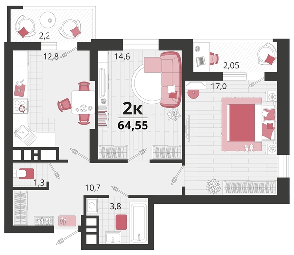 
   Продам 2-комнатную, 64.55 м², Родные просторы, литера 12

. Фото 4.