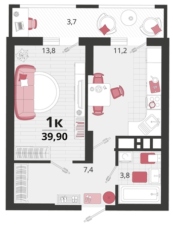 
   Продам 1-комнатную, 39.9 м², Родные просторы, литера 12

. Фото 8.