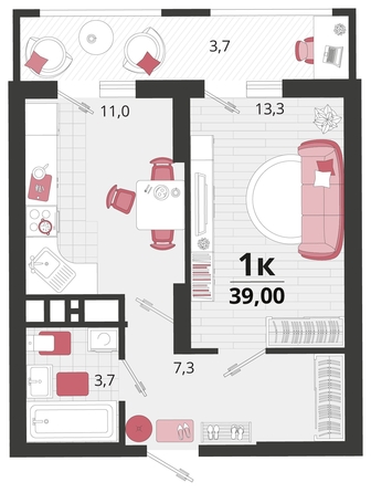 
   Продам 1-комнатную, 39 м², Родные просторы, литера 12

. Фото 4.