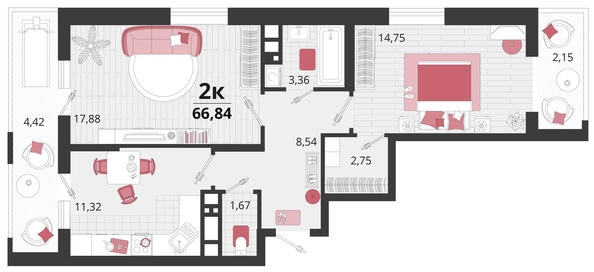 
   Продам 2-комнатную, 66.84 м², Родные просторы, литера 13

. Фото 4.