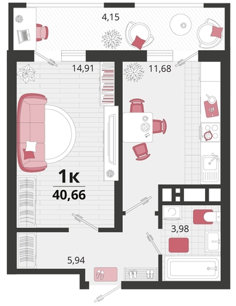 
   Продам 1-комнатную, 40.66 м², Родные просторы, литера 14

. Фото 7.