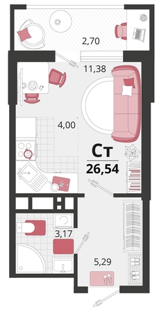 
   Продам 1-комнатную, 26.54 м², Родные просторы, литера 14

. Фото 4.