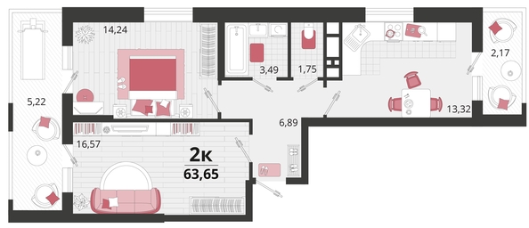 
   Продам 2-комнатную, 63.65 м², Родные просторы, литера 14

. Фото 4.