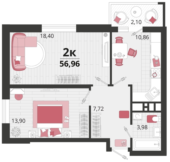 
   Продам 2-комнатную, 56.96 м², Родные просторы, литера 15

. Фото 4.