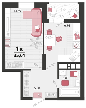 
   Продам 1-комнатную, 35.61 м², Родные просторы, литера 15

. Фото 4.