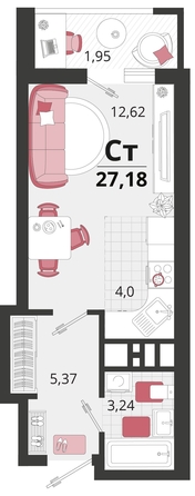 
   Продам 1-комнатную, 27.18 м², Родные просторы, литера 15

. Фото 4.