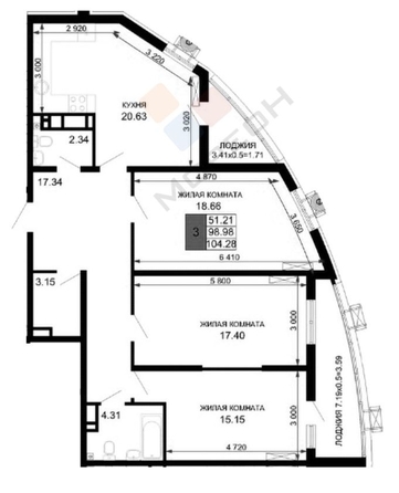 
   Продам 3-комнатную, 98.3 м², Воронежская ул, 47/35

. Фото 14.