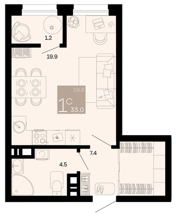 
   Продам 1-комнатную, 33 м², Хозяин морей, литер 1

. Фото 6.