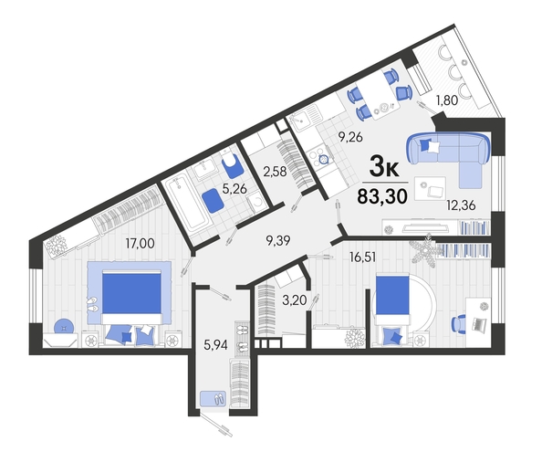 
   Продам 3-комнатную, 84.05 м², Белые росы, литера 9

. Фото 18.