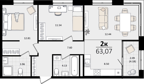 
   Продам 3-комнатную, 63.07 м², Патрики, литер 2

. Фото 8.