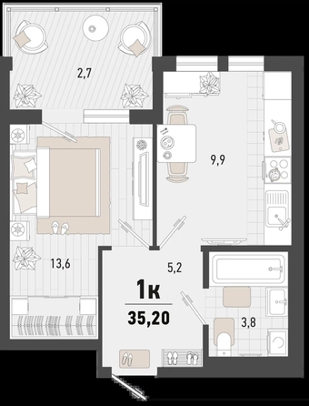 
   Продам 1-комнатную, 35 м², Барса, 3В литер

. Фото 6.