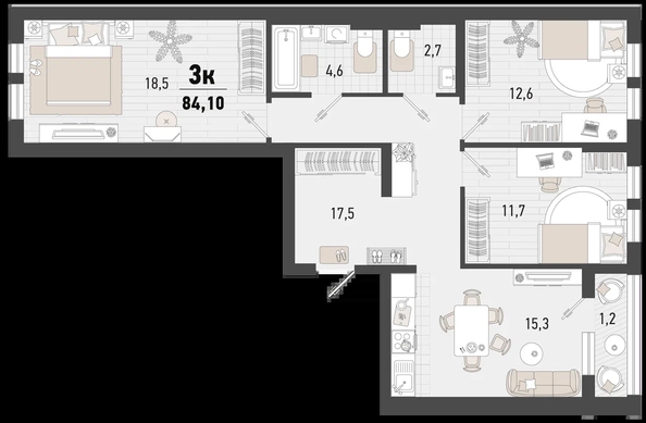 
   Продам 3-комнатную, 84.1 м², Барса, 4В литер

. Фото 6.