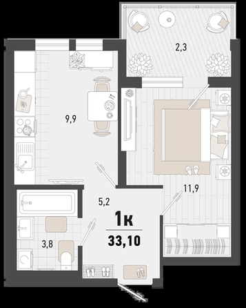 
   Продам 1-комнатную, 33.1 м², Барса, 4В литер

. Фото 6.