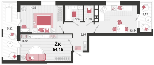 
   Продам 2-комнатную, 64.16 м², Родные просторы, литера 14

. Фото 4.