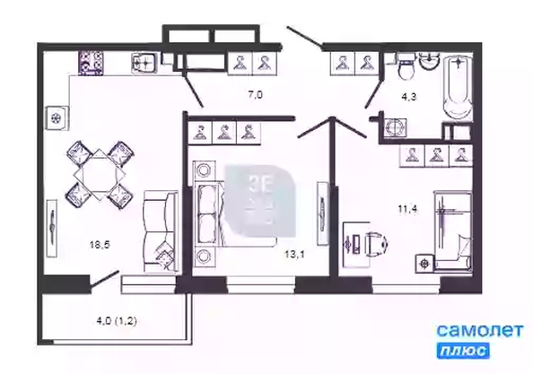 
   Продам 2-комнатную, 55.5 м², Героя Георгия Бочарникова ул, 2

. Фото 13.