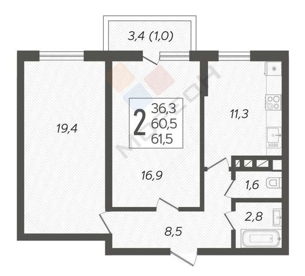 
   Продам 2-комнатную, 60.7 м², Валерия Гассия ул, 4/7к2

. Фото 27.