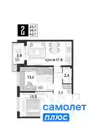 
   Продам 2-комнатную, 62.7 м², Парк Победы 2, литера 19

. Фото 6.