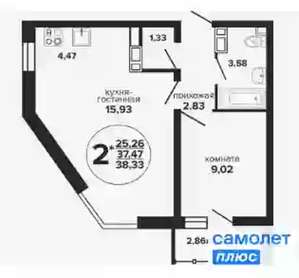 
  Продается 1-комн. квартира 38.3 м², в ЖК Гулливер, литер 1. Фото 7.