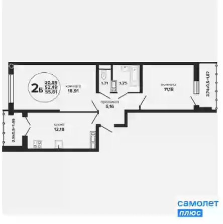 
  Продается 2-комн. квартира 55.8 м², в ЖК Гулливер, литер 1. Фото 7.