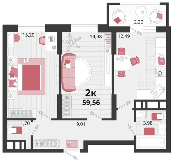 
   Продам 2-комнатную, 59.56 м², Родные просторы, литера 13

. Фото 4.