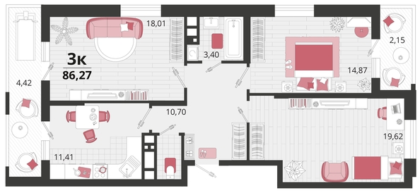 
   Продам 3-комнатную, 86.27 м², Родные просторы, литера 14

. Фото 4.