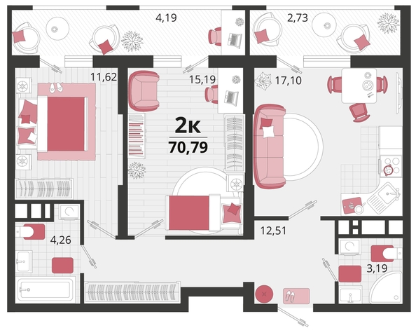 
   Продам 2-комнатную, 70.79 м², Родные просторы, литера 14

. Фото 8.