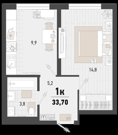 
   Продам 1-комнатную, 33.7 м², Барса, 4В литер

. Фото 6.