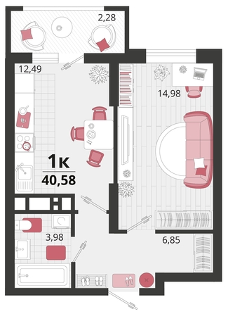 
   Продам 1-комнатную, 40.58 м², Родные просторы, литера 14

. Фото 4.