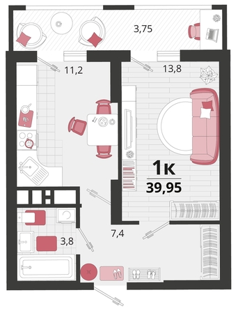 
   Продам 1-комнатную, 39.95 м², Родные просторы, литера 12

. Фото 4.