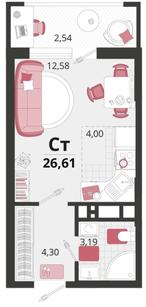 
   Продам 1-комнатную, 26.61 м², Родные просторы, литера 14

. Фото 4.