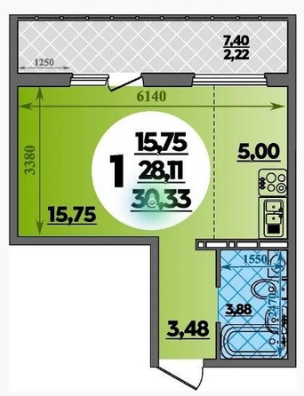 
   Продам студию, 30.33 м², ГСС Николая Воробьёва ул, 17

. Фото 1.