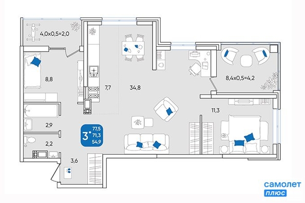 
   Продам 3-комнатную, 77.8 м², Любимово мкр, 18к1

. Фото 13.