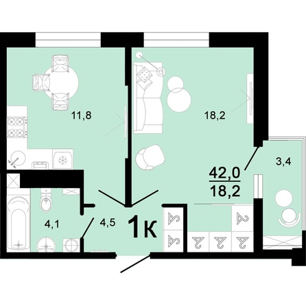 
   Продам 1-комнатную, 42 м², Горячий, литера 3

. Фото 1.