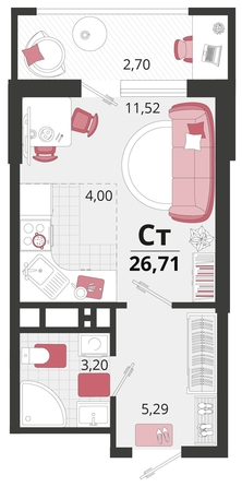 
   Продам 1-комнатную, 26.71 м², Родные просторы, литера 14

. Фото 4.