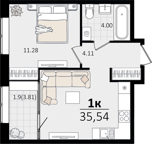 
   Продам 1-комнатную, 35.54 м², Патрики, литер 4.1

. Фото 4.