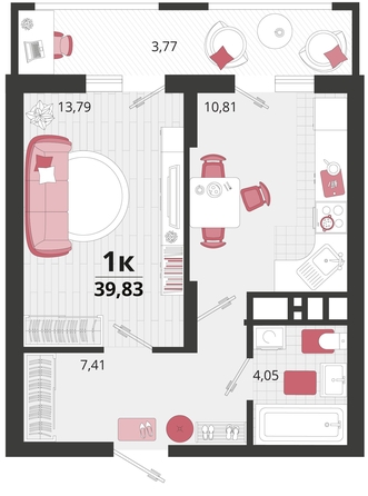 
   Продам 1-комнатную, 39.83 м², Родные просторы, литера 15

. Фото 4.